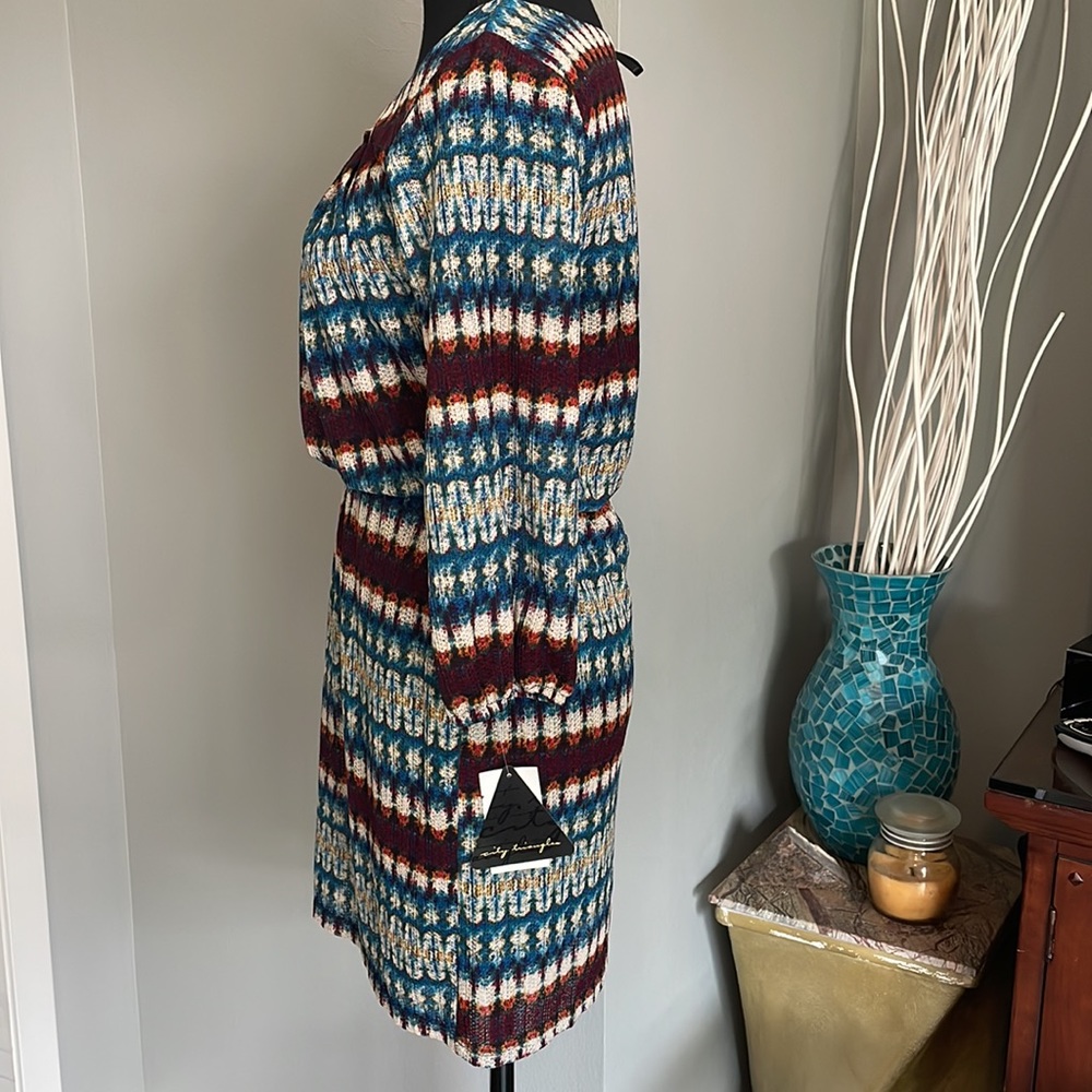 City Triangle Wine & Teal Knit Mini Dress - Picture 3 of 8
